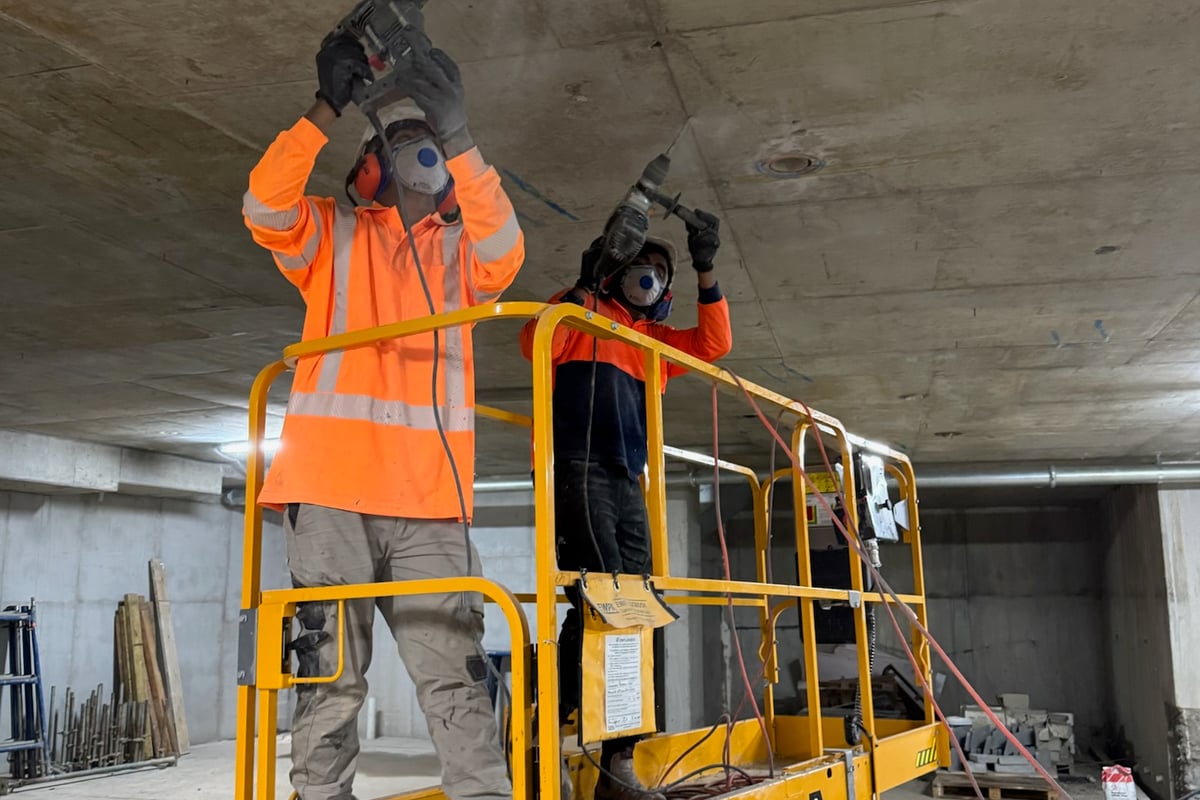 Suspended slab cracking visible from ground-floor ceiling